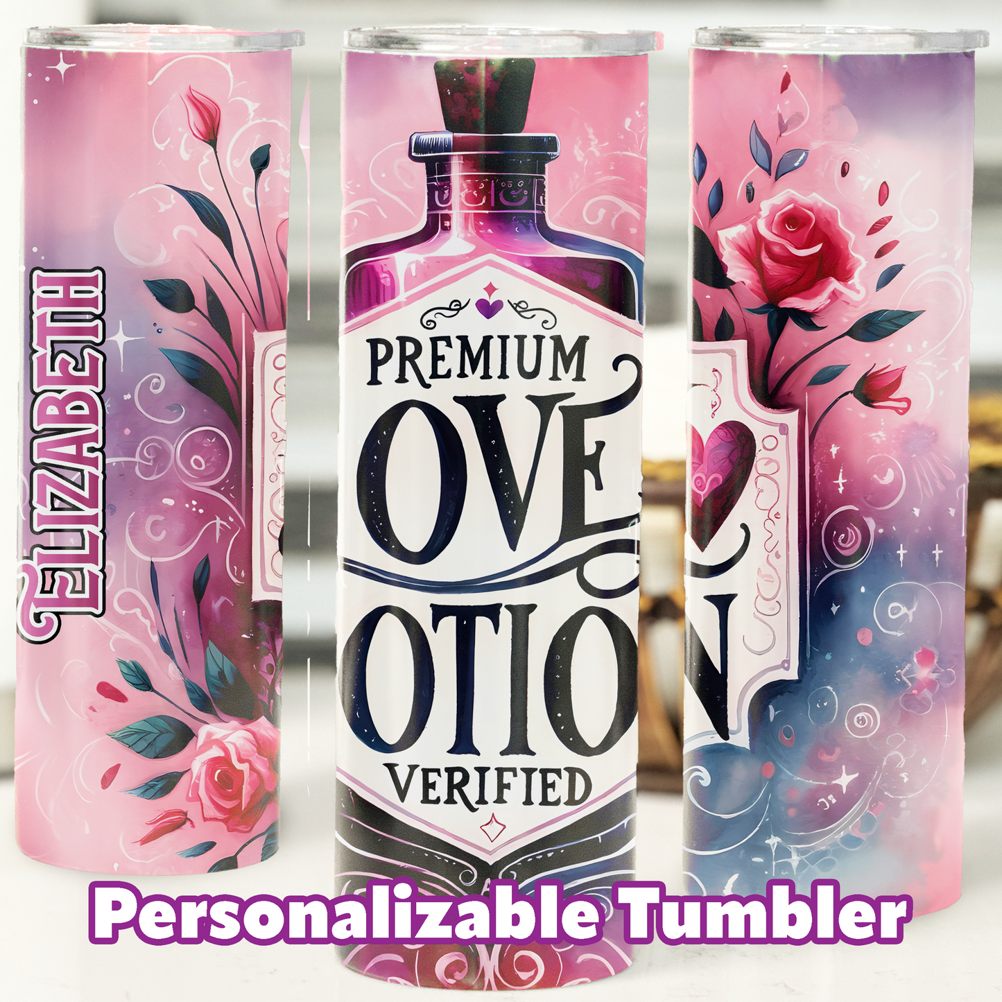 Personalizable Love Potion Tumbler – 20 oz or 30oz Skinny Stainless Steel Cup | Great Valentine's Day Gift for Her | Hot/Cold Insulated Cup