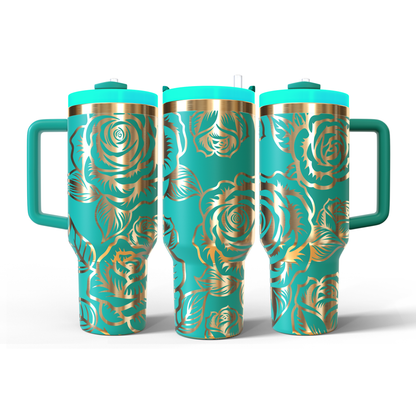 40 oz Aqua/Gold Tumbler