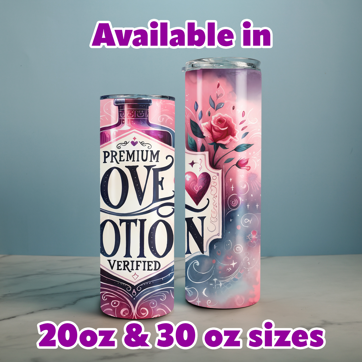 Personalizable Love Potion Tumbler – 20 oz or 30oz Skinny Stainless Steel Cup | Great Valentine's Day Gift for Her | Hot/Cold Insulated Cup