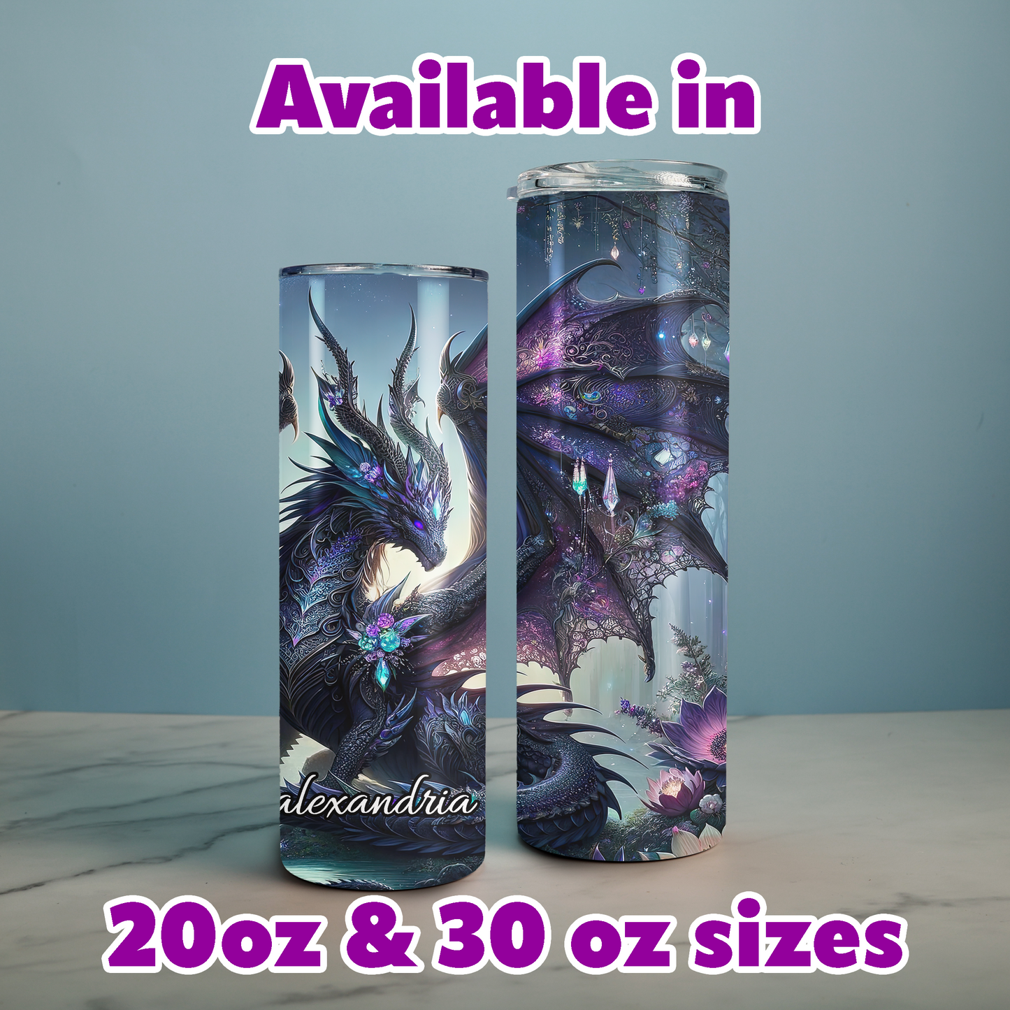 Personalizable Lacy Gemstone Dragon Stainless Steel Tumbler with Straw |  Bookish Drinkware
