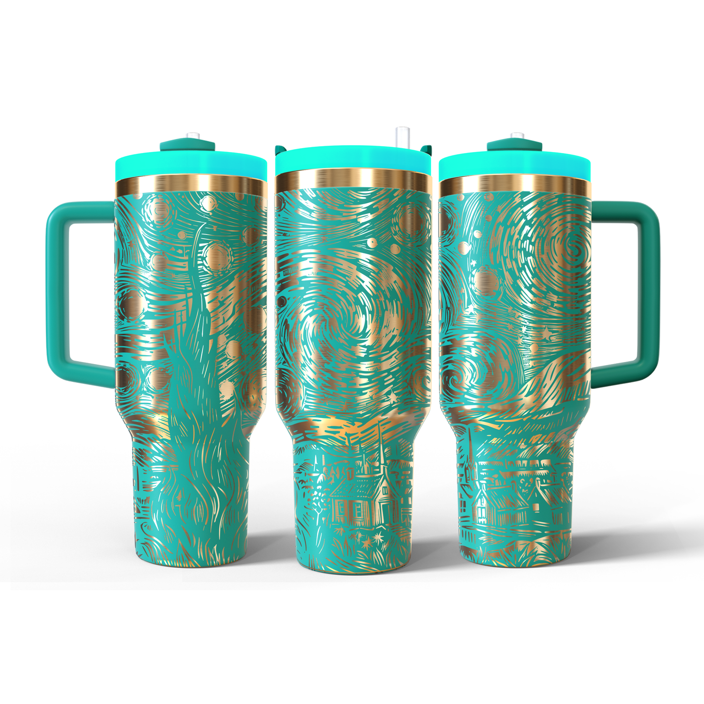 40 oz Aqua/Gold Tumbler