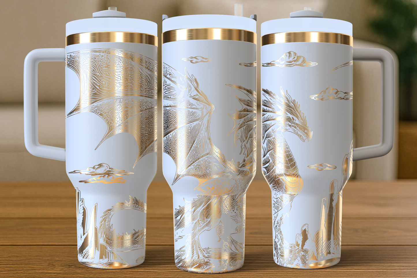 40 oz White/Gold Tumbler