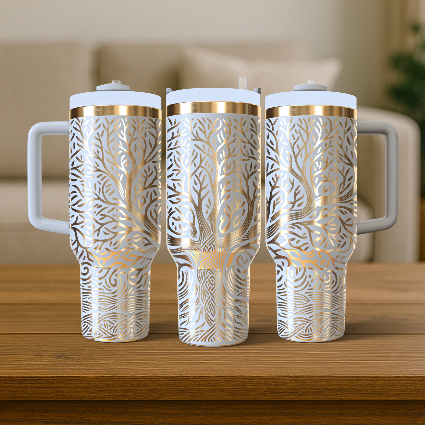 40 oz White/Gold Tumbler