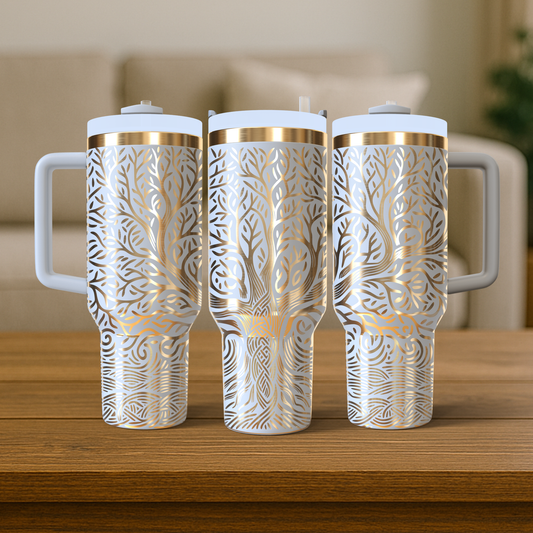 40 oz White/Gold Tumbler
