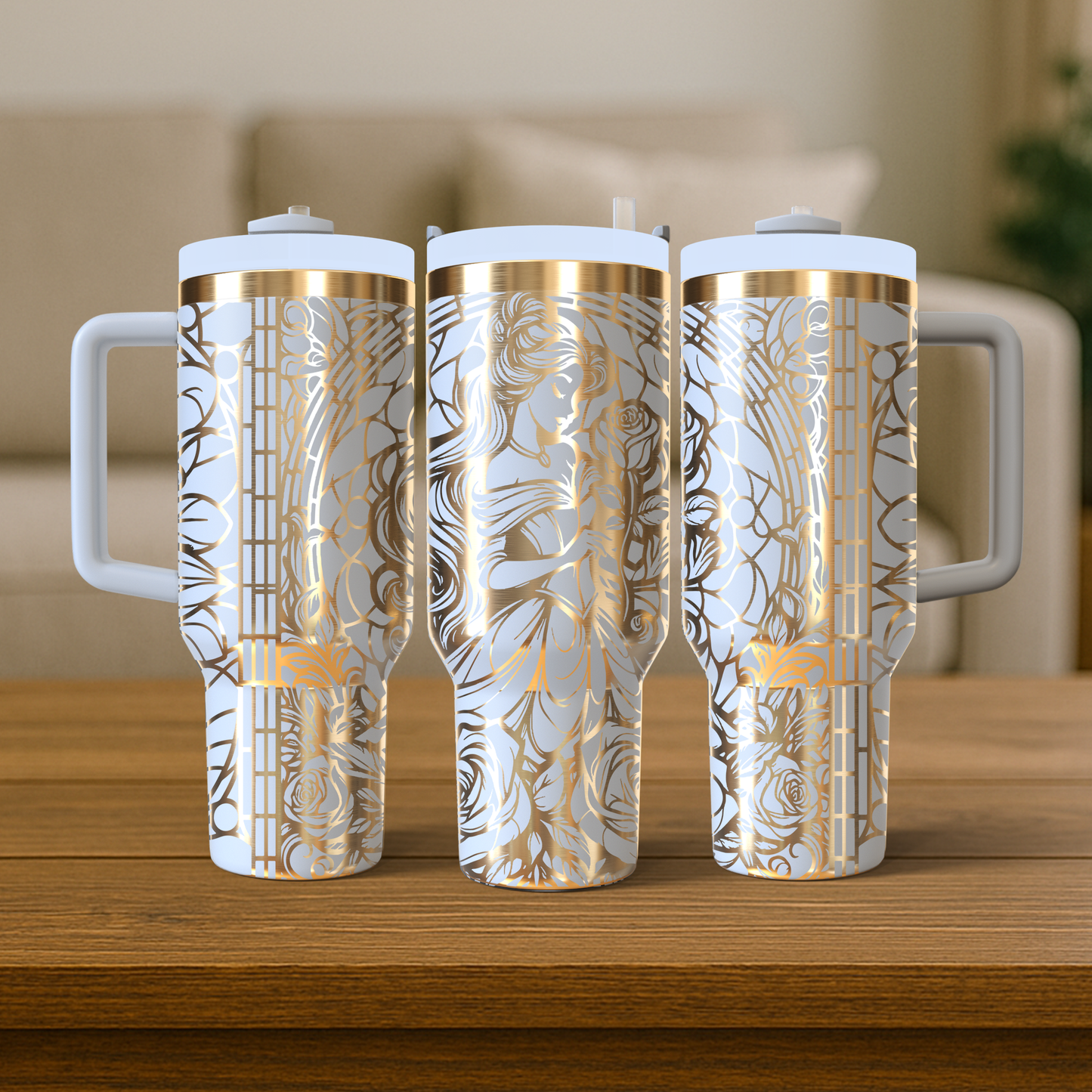 40 oz White/Gold Tumbler