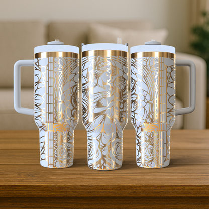40 oz White/Gold Tumbler