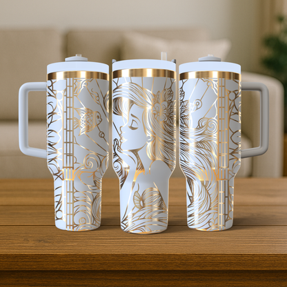 40 oz White/Gold Tumbler