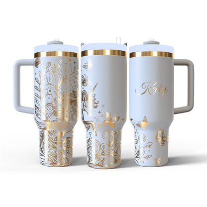 40 oz White/Gold Tumbler