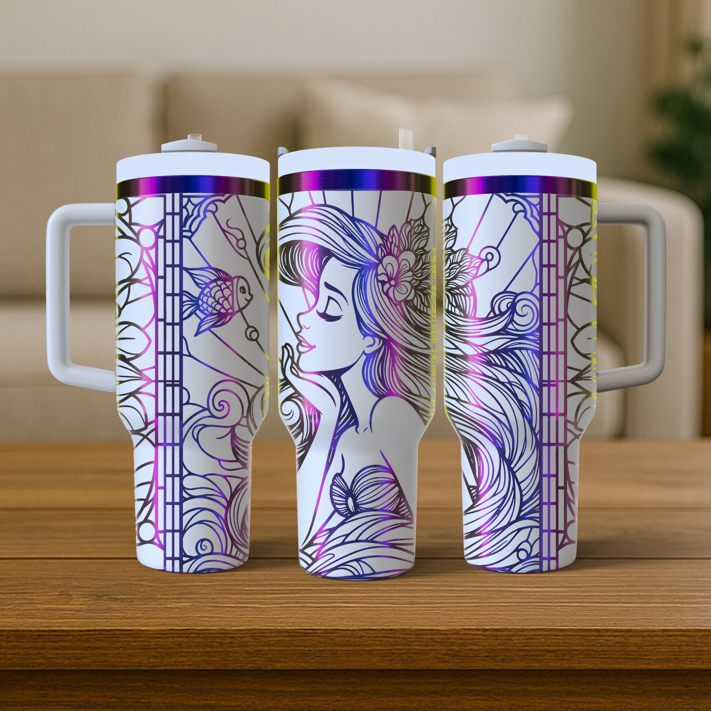 40 oz White/Rainbow Tumbler