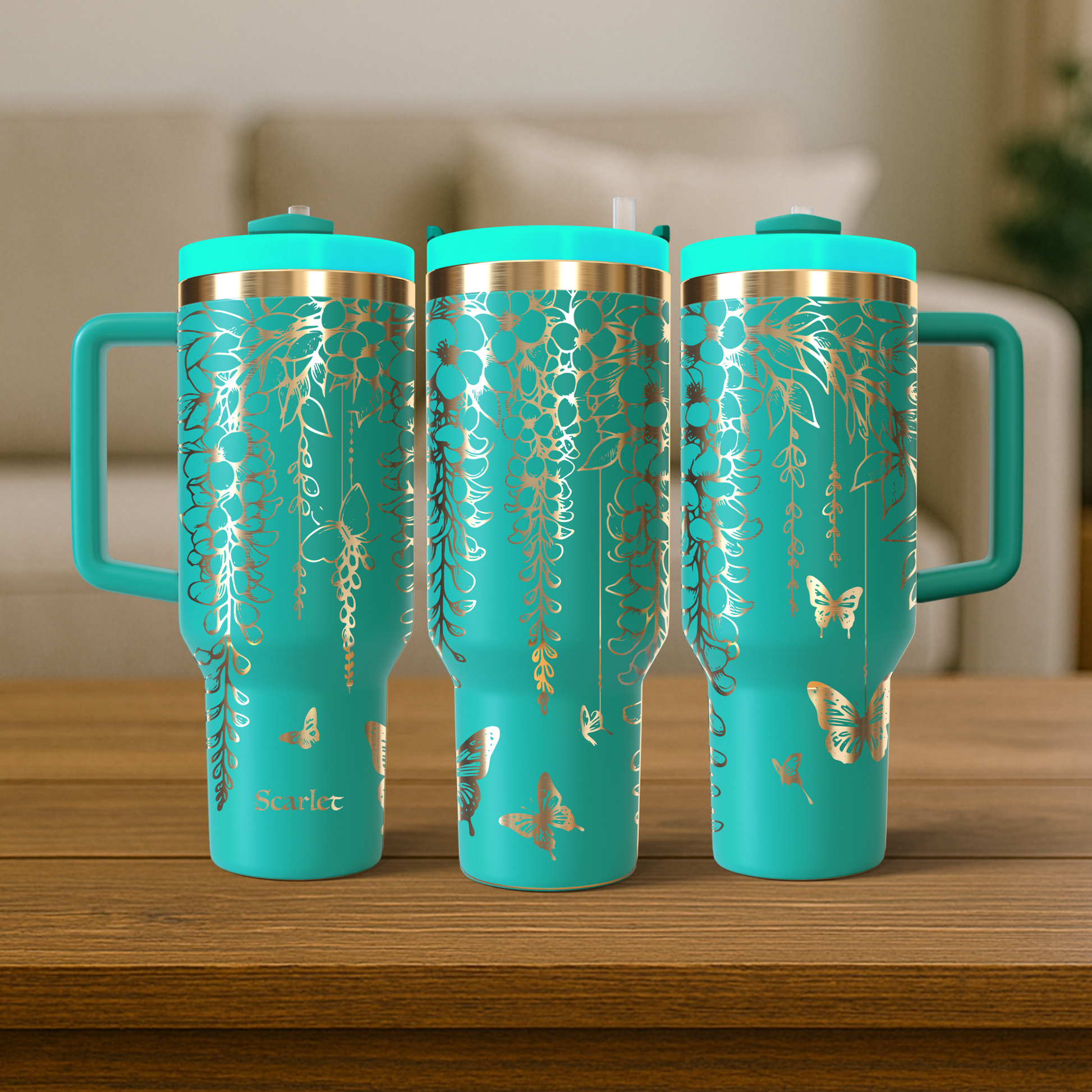 40 oz Aqua/Gold Tumbler