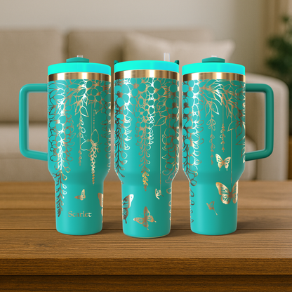 40 oz Aqua/Gold Tumbler