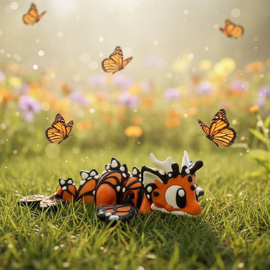 Butterfly Flexi Dragon in meadow with monarchs