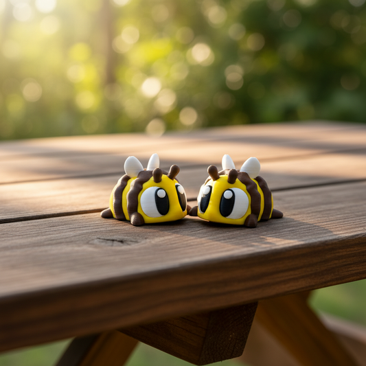 Flexi Bees on picnic table with depth of field