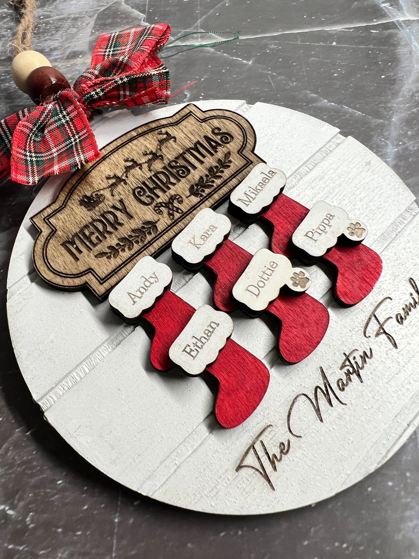 Large Family Christmas Ornament - Fits up to 12 names, including pets