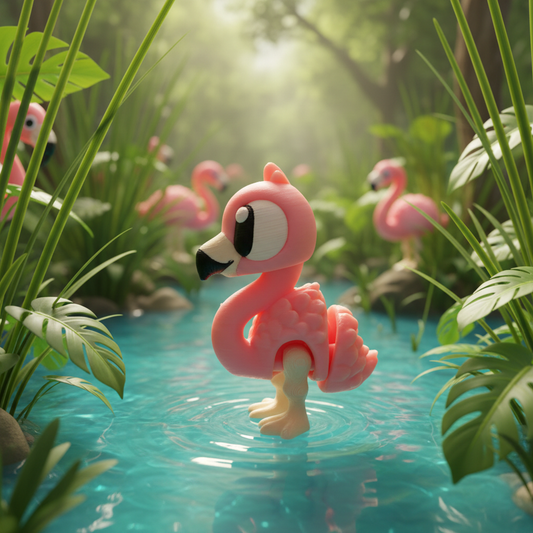 Single Flamingo Flexi Bird close-up in tropical wetland